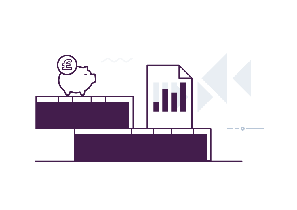 A stylised image icon of charts and a piggy bank