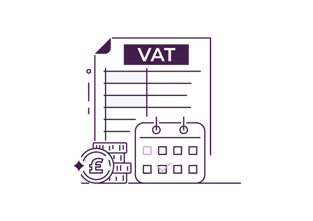 A stylised image icon of VAT returns, a calendar and pound coins