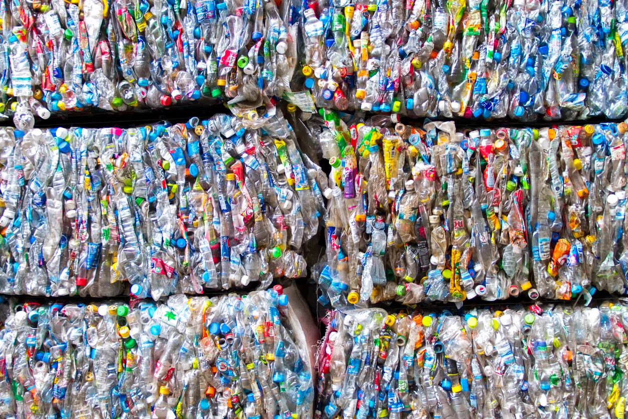 stacks of plastic bottles for recycling